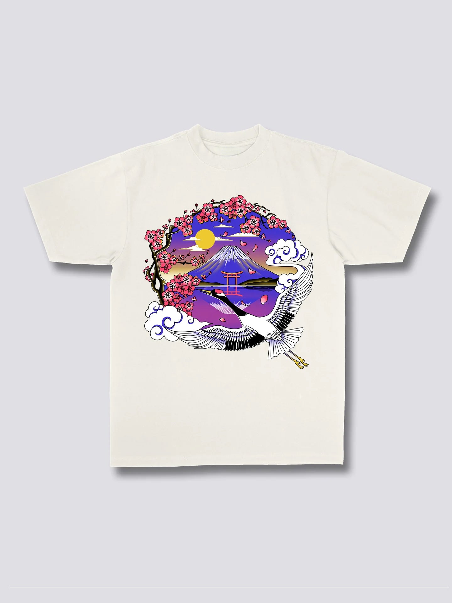 Front Print - Mount Fuji Crane T-Shirt