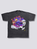 Front Print - Mount Fuji Crane Vintage T-Shirt