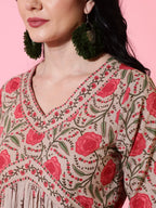 印度进口服饰民族风情复古女装棉质七分袖套头V领旁遮比套装 三色