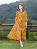印度泰国纯棉服饰女民族风连衣裙 印花镶镜片中长款春夏【4色入】