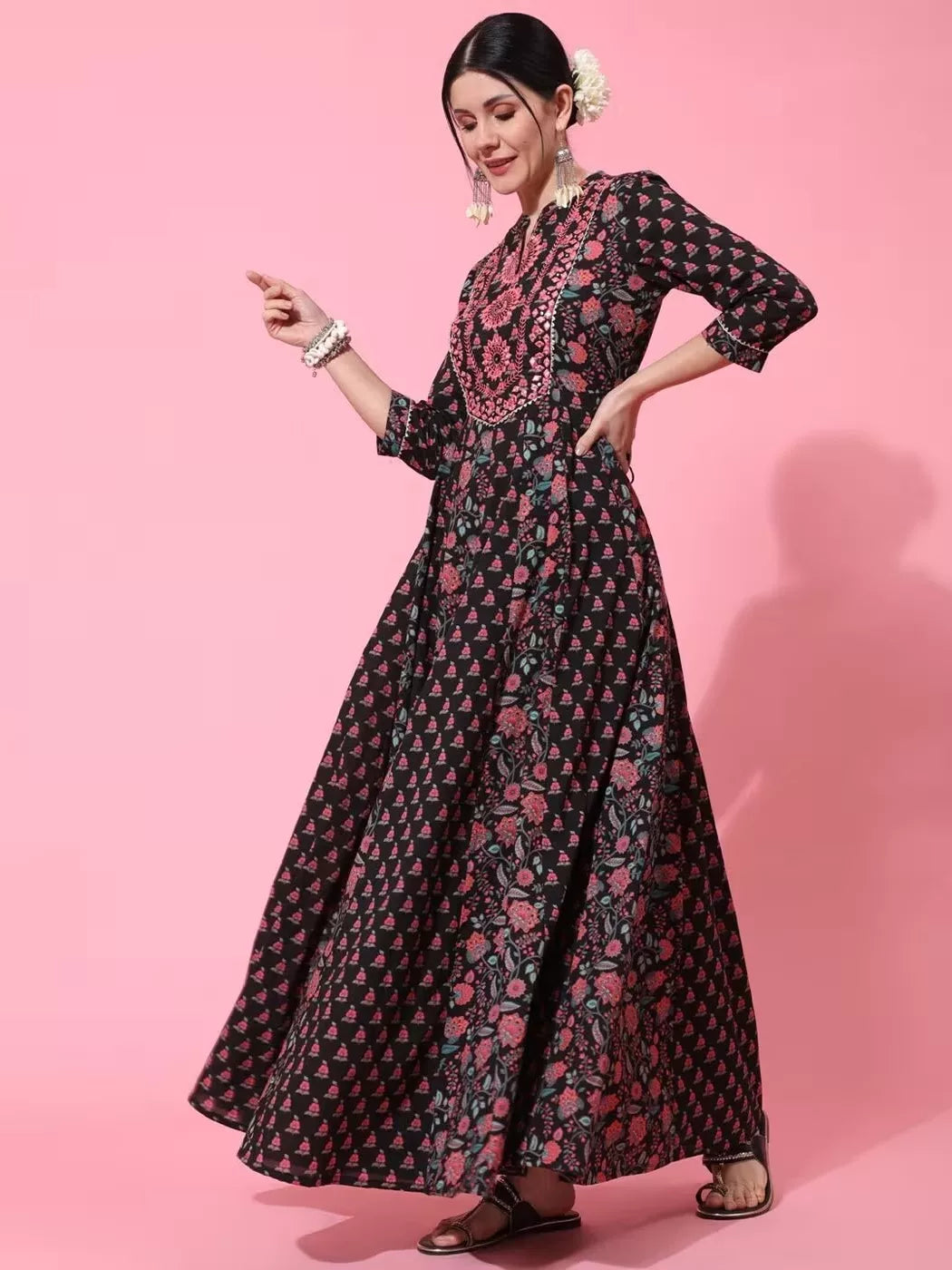 B1-2-3印度进口新品女装纯棉连衣裙印花日常休闲A字长裙收腰多款
