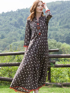 印度泰国纯棉服饰女民族风连衣裙 印花镶镜片中长款春夏【4色入】